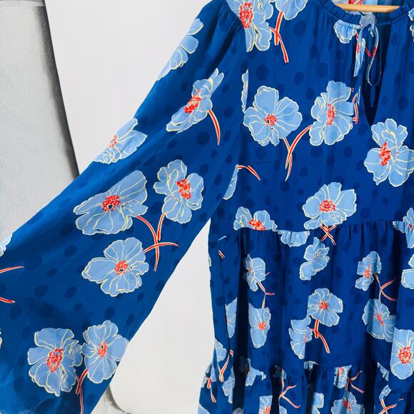 Draper James Blue Floral Tiered Long Sleeve Dress Size XL Romantic Bold - Picture 6 of 11